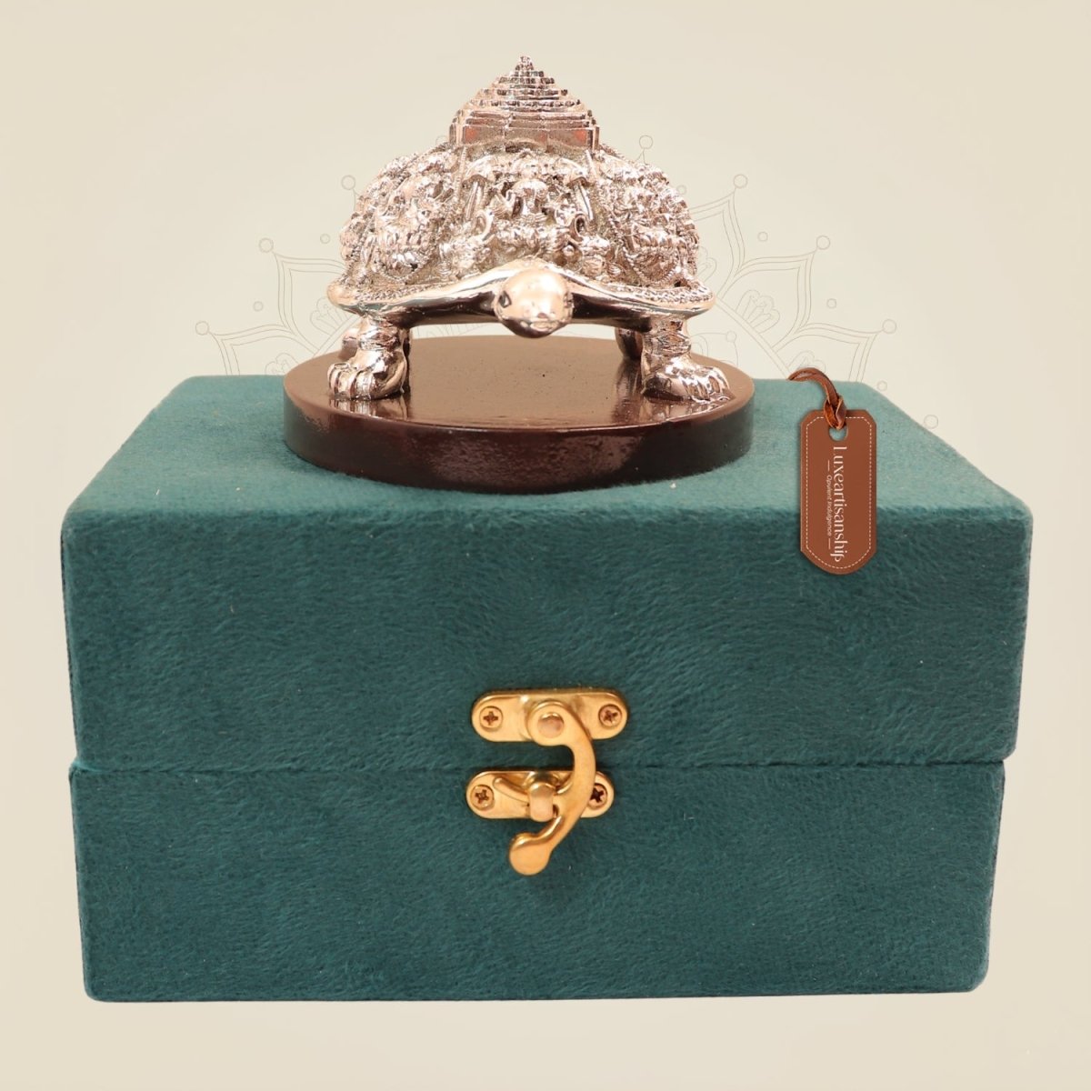 999 Silver-Coated Tortoise on wood Base – Vastu Gift for Home and Office - Luxeartisanship