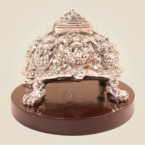 999 Silver-Coated Tortoise on wood Base – Vastu Gift for Home and Office - Luxeartisanship