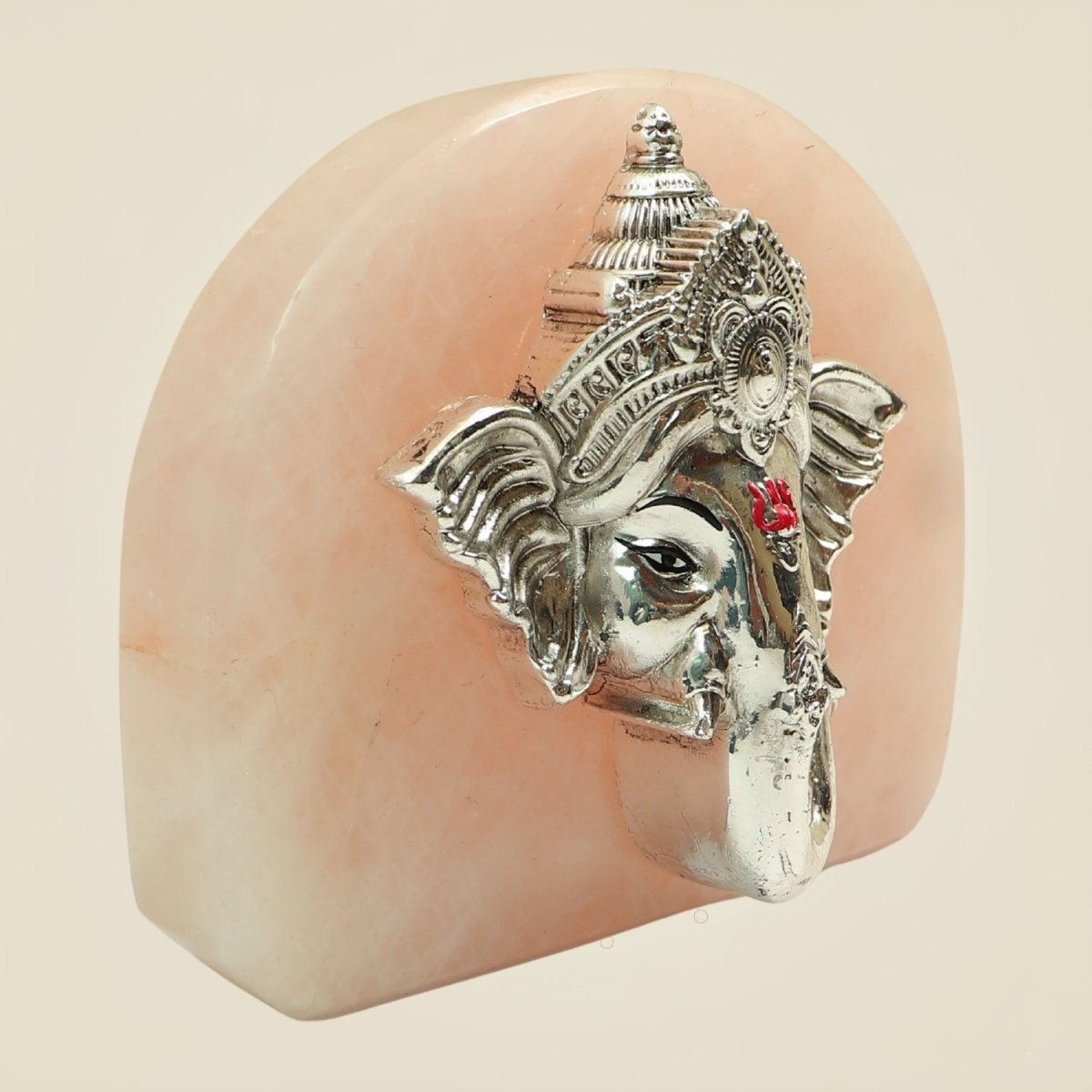 999 Silver Plated Lord Ganesha Face Idol with Stone Base for Home & Pooja - Luxeartisanship