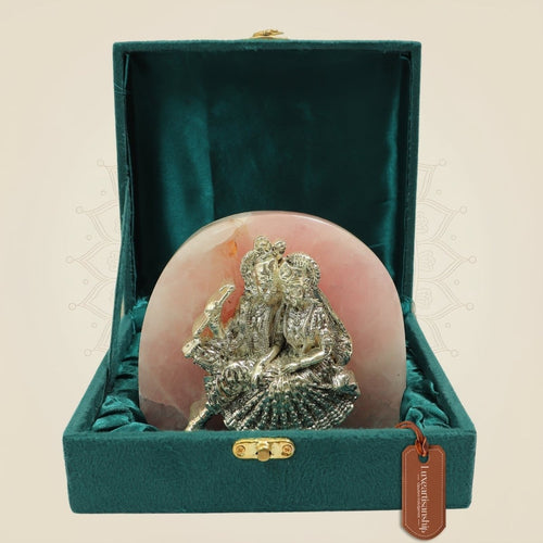 999 Silver Plated Radha Krishna Idol on Stone Base | Spiritual Gift for Home & Temple