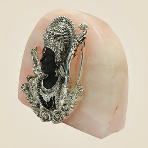999 Silver Plated Shri Ram Face Idol on Stone Base for Home Temple & Spiritual Decor - Luxeartisanship