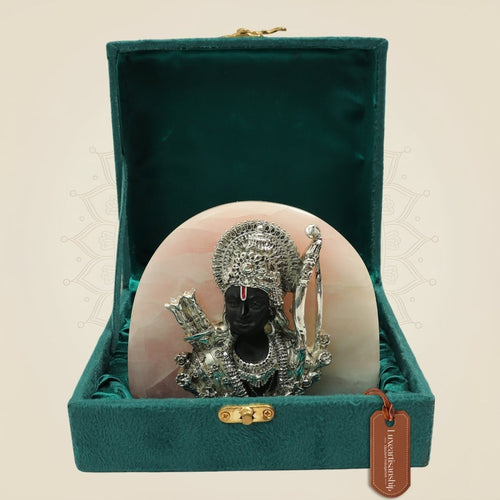 999 Silver Plated Shri Ram Face Idol on Stone Base for Home Temple & Spiritual Decor