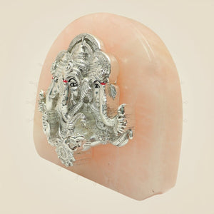 999 Silver Plated Trimukhi Ganesh Murti on Stone Base – Vastu & Prosperity Idol - Luxeartisanship