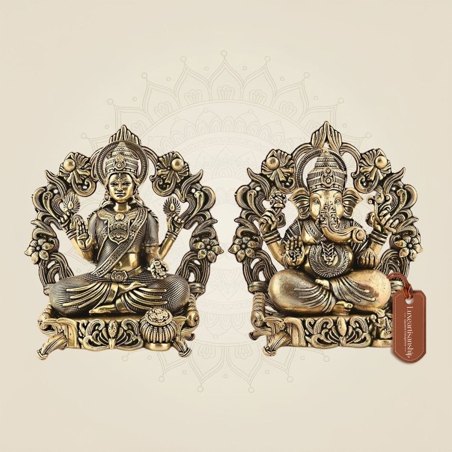 Ganesha Laxmi Brass Idol Pair 5.25"
