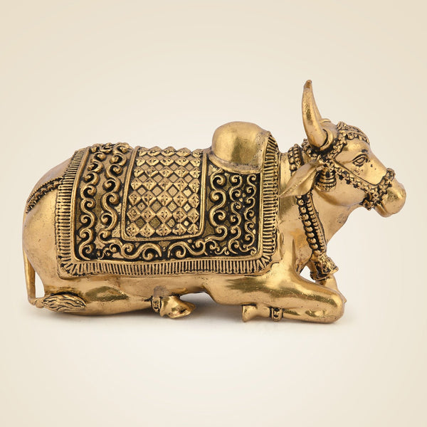 Divine Brass Nandi Murti - Lord Shiva’s Sacred Bull Statue 2.75" for Pooja & Home Decor