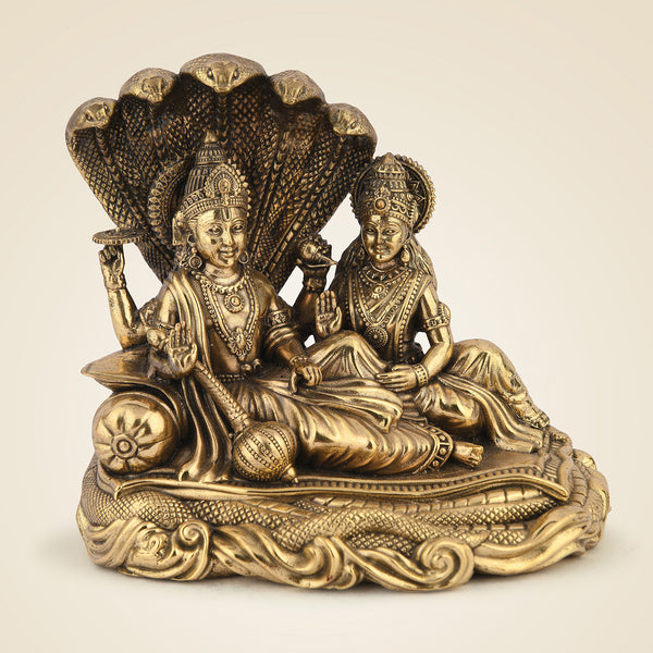 Pure Brass Lakshmi Narayana Seated on Sheshnaag