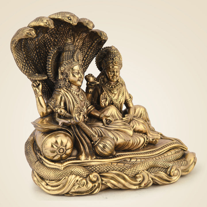 Pure Brass Lakshmi Narayana Seated on Sheshnaag