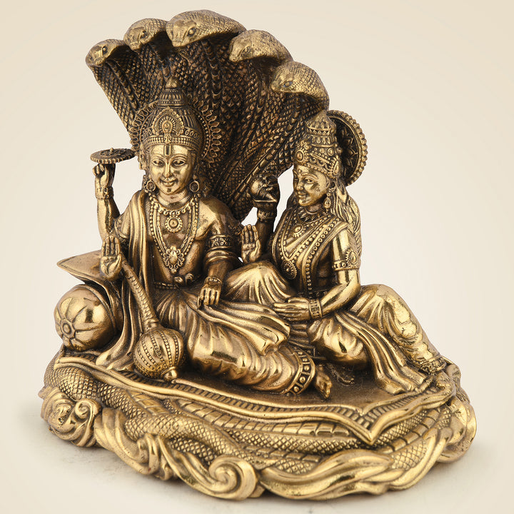 Pure Brass Lakshmi Narayana Seated on Sheshnaag