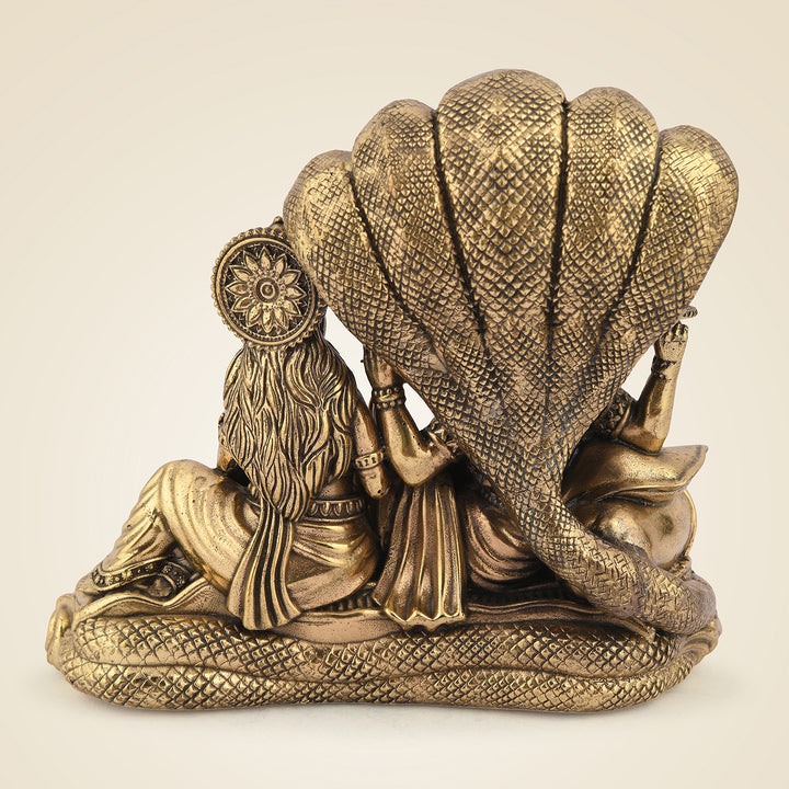 Pure Brass Lakshmi Narayana Seated on Sheshnaag