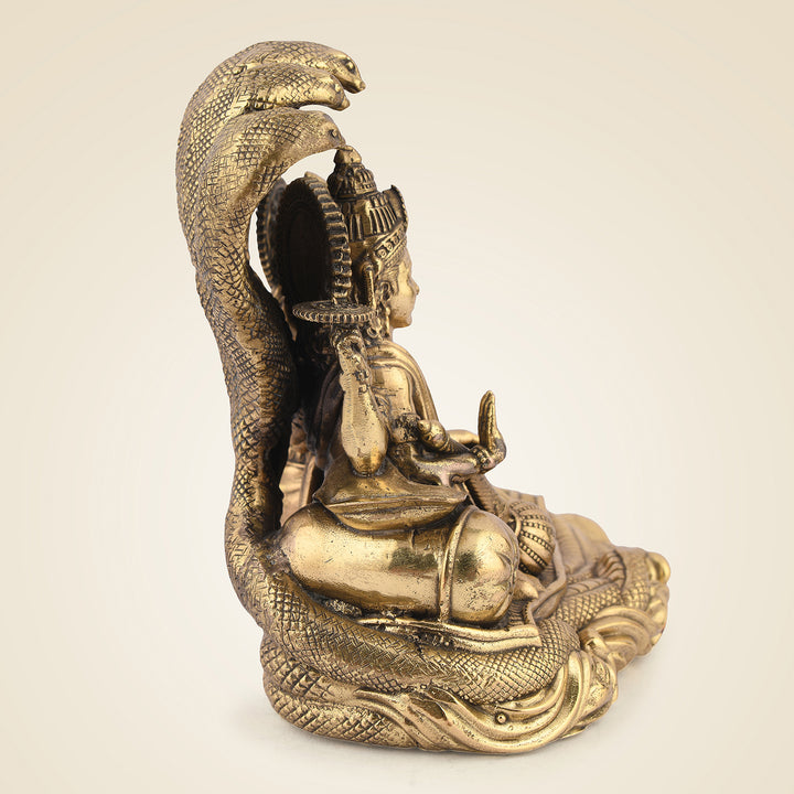 Pure Brass Lakshmi Narayana Seated on Sheshnaag