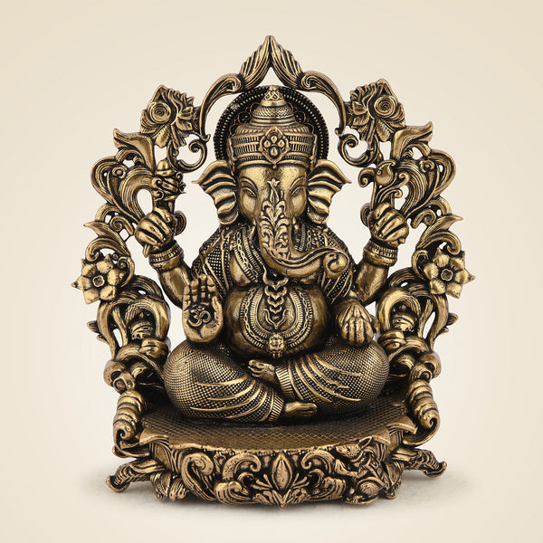 Pure Brass Chaturbhuj Ganesha With Darbaar