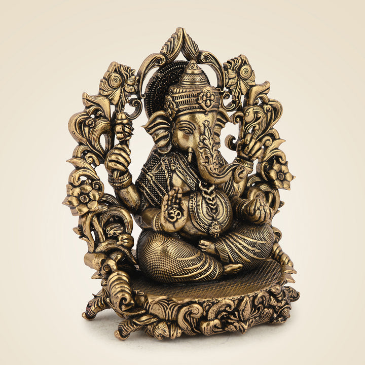 Pure Brass Chaturbhuj Ganesha With Darbaar