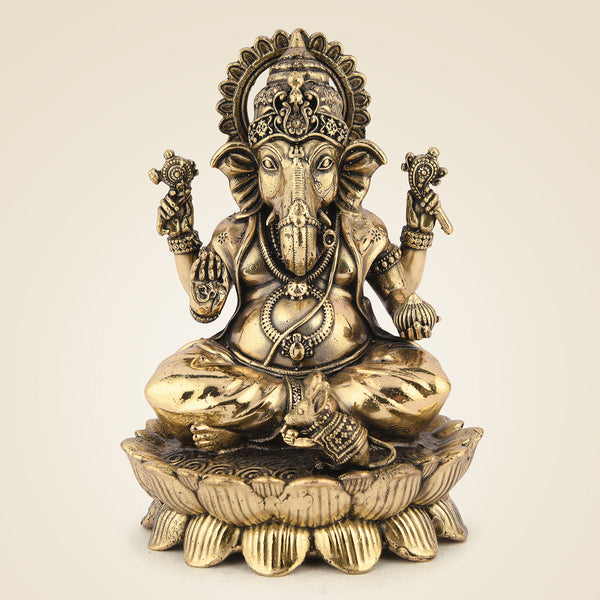 Pure Brass Chaturbhuj Ganesha 