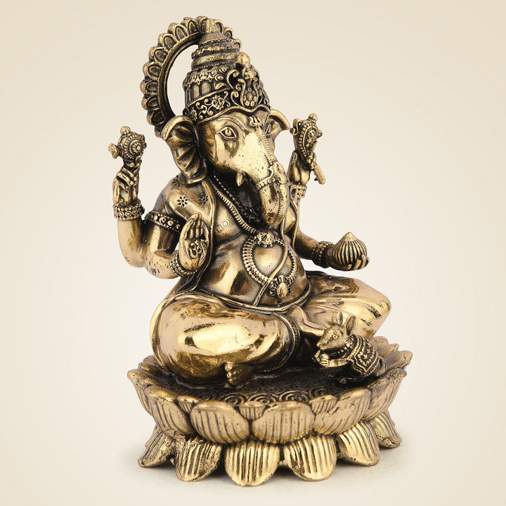 Pure Brass Chaturbhuj Ganesha 