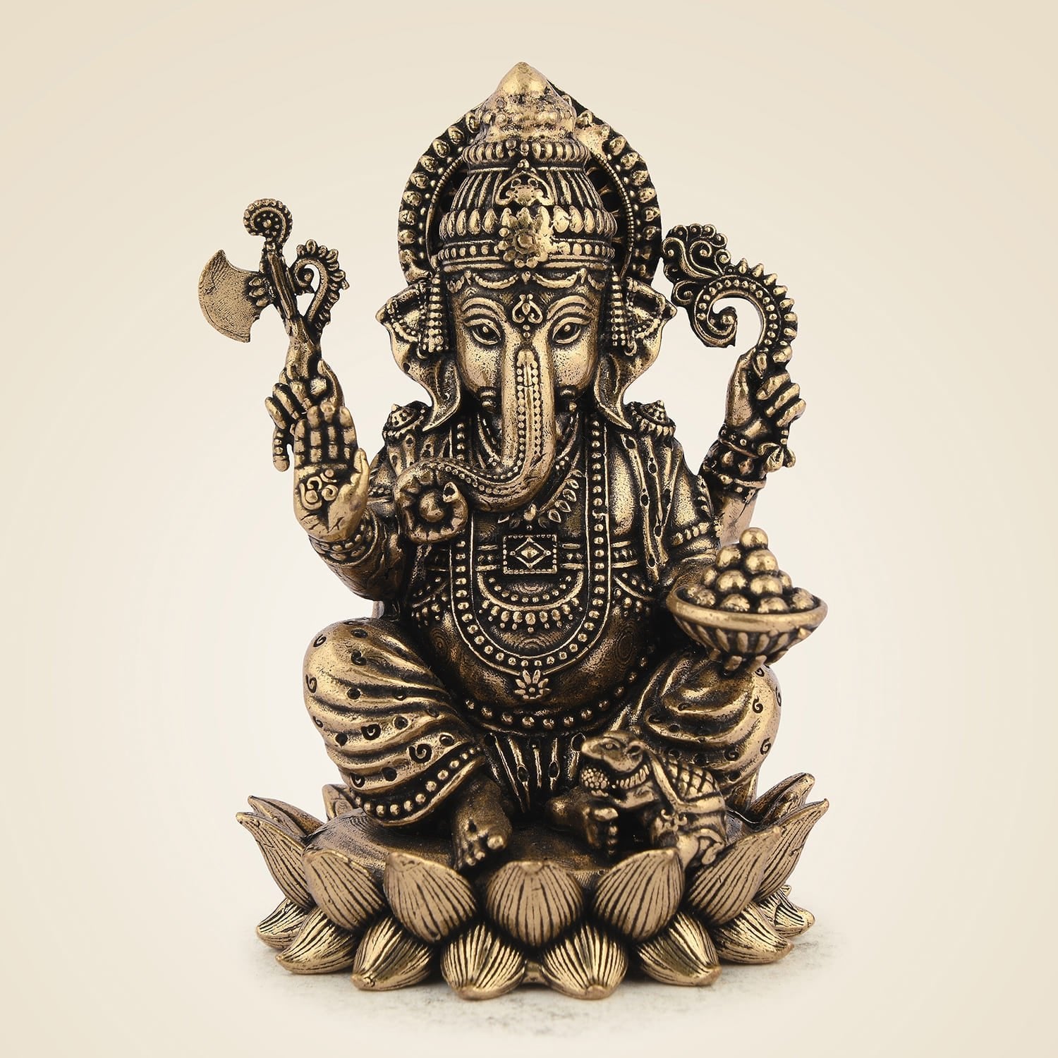 Chaturbhuj Ganesha Brass Idol– 3" Handcrafted Artisan for Home Decor