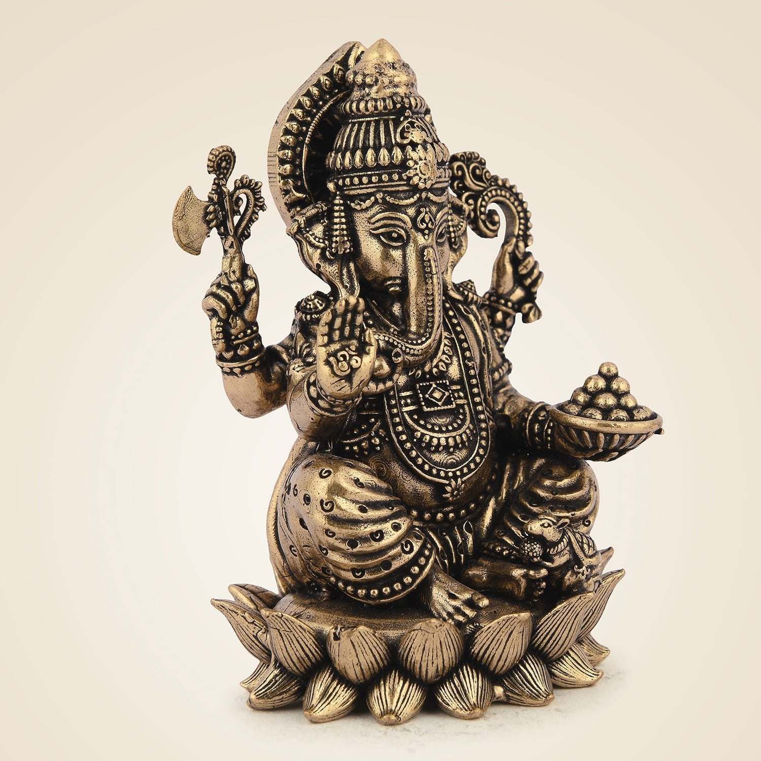 Chaturbhuj Ganesha Brass Idol– 3" Handcrafted Artisan for Home Decor
