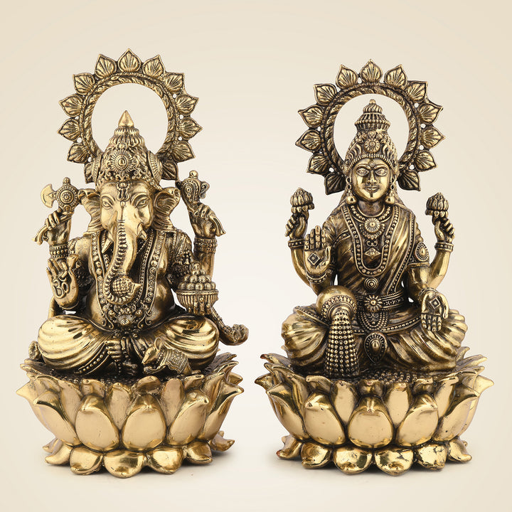 Pure Brass Laxmi Ganesh Seated On Lotus