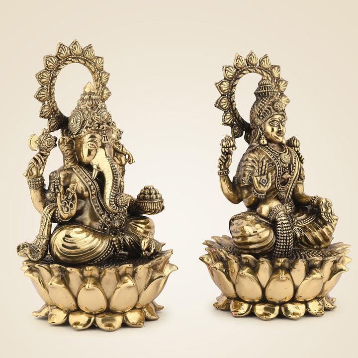 Pure Brass Laxmi Ganesh Seated On Lotus