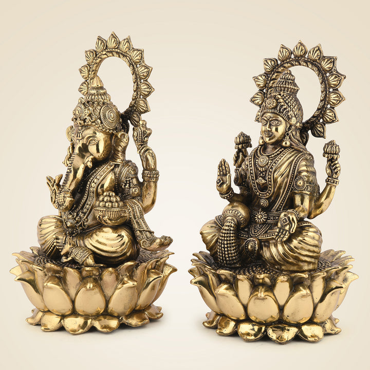 Pure Brass Laxmi Ganesh Seated On Lotus