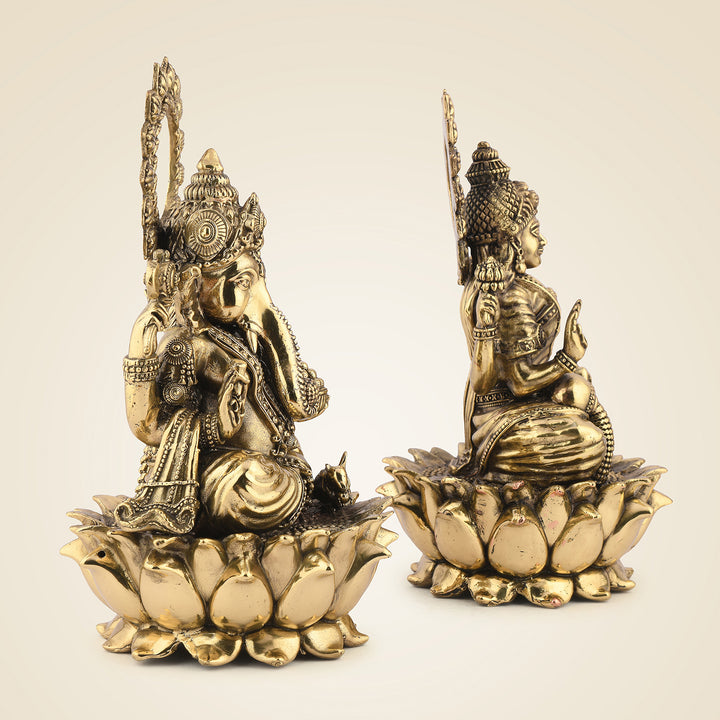 Pure Brass Laxmi Ganesh Seated On Lotus