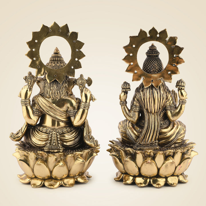 Pure Brass Laxmi Ganesh Seated On Lotus