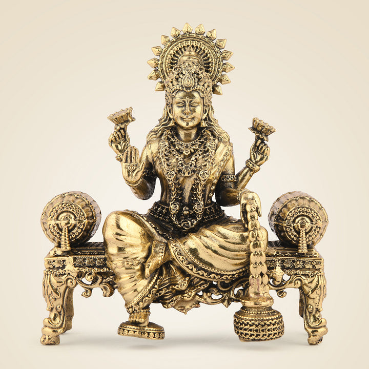 Pure Brass Lakshmi Seated On Singhasan