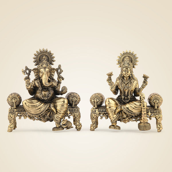 Pure Brass Laxmi Ganesh Seated On Singhasan