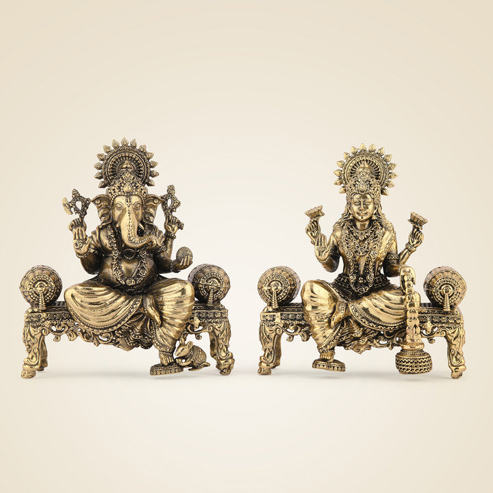 Pure Brass Laxmi Ganesh Seated On Singhasan