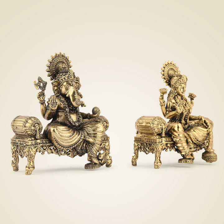 Pure Brass Laxmi Ganesh Seated On Singhasan