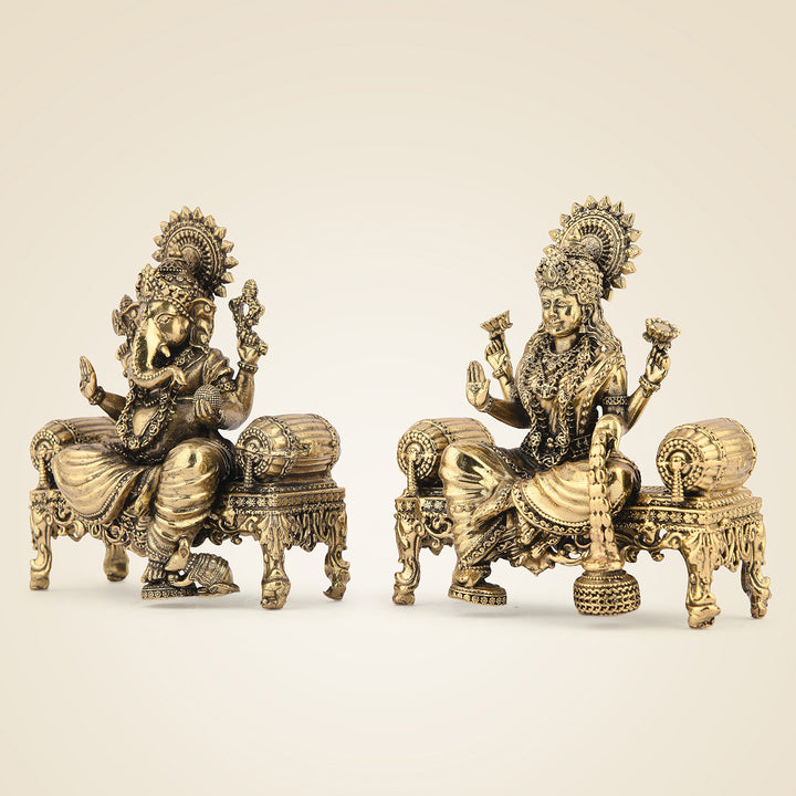 Pure Brass Laxmi Ganesh Seated On Singhasan