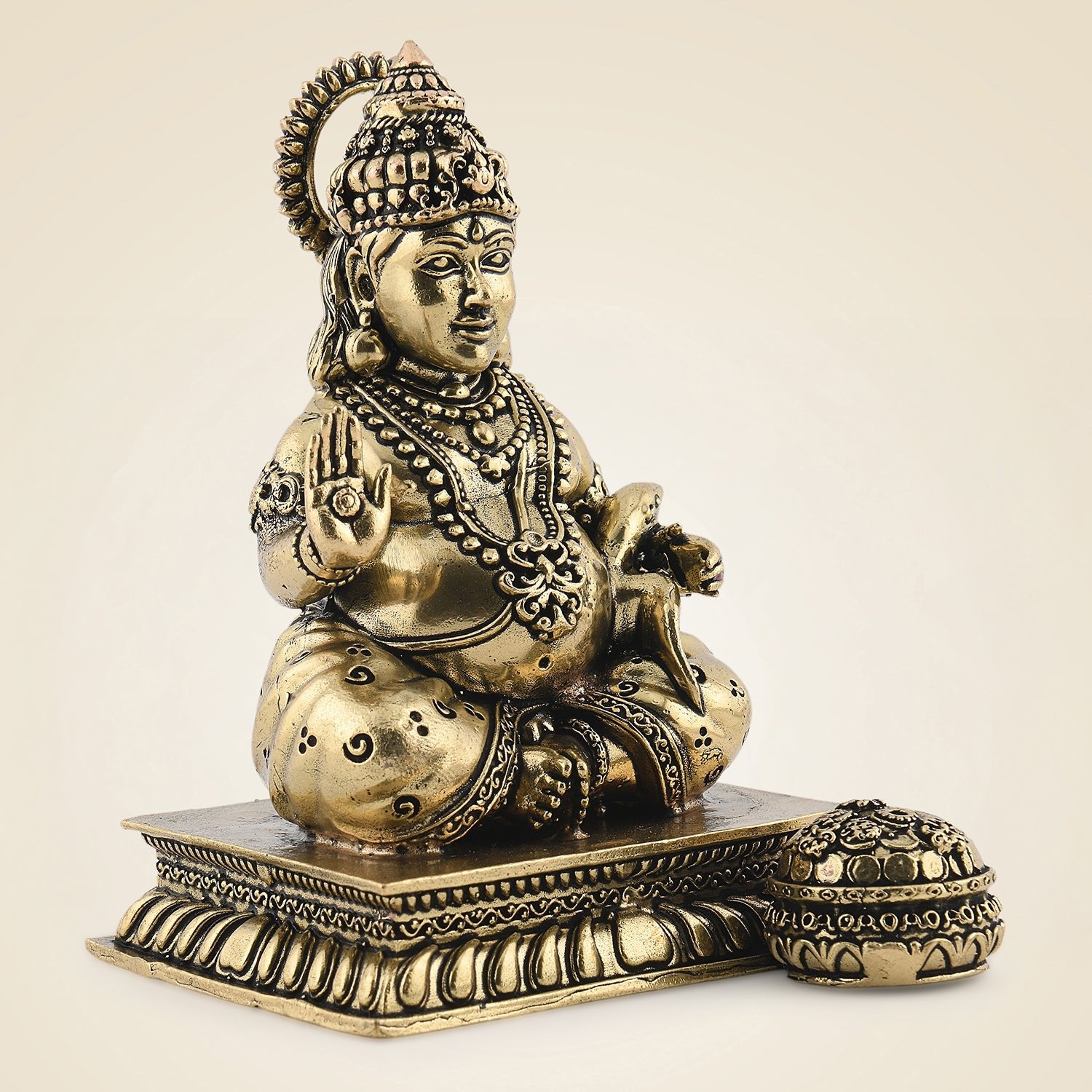 Lord Kuber Brass Idol 3.75"- Handcrafted Superfine Statue for Wealth & Fortune