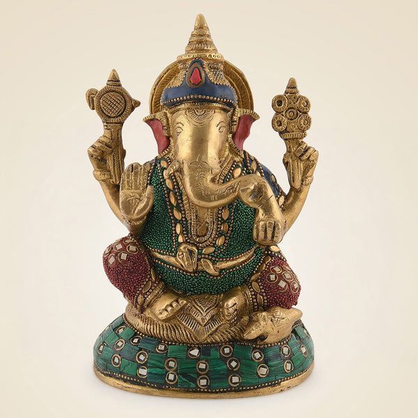 8" Stone-Finish Brass Ganesha Idol – Handcrafted Murti