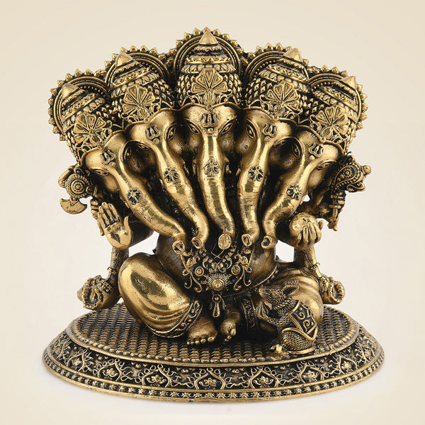 Handcrafted Pure Brass Panchmukhi Ganesh Artisan - Superfine Lightweight 4.5"