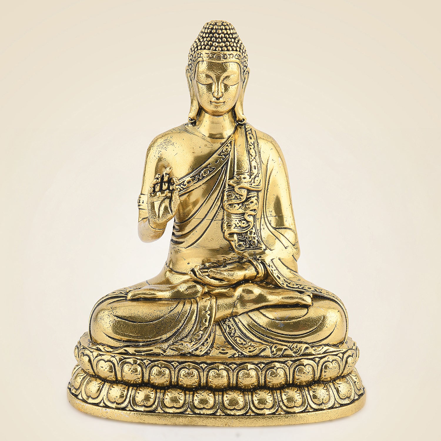 Pure Brass Meditating Buddha Idol– 6.5" Handcrafted Murti