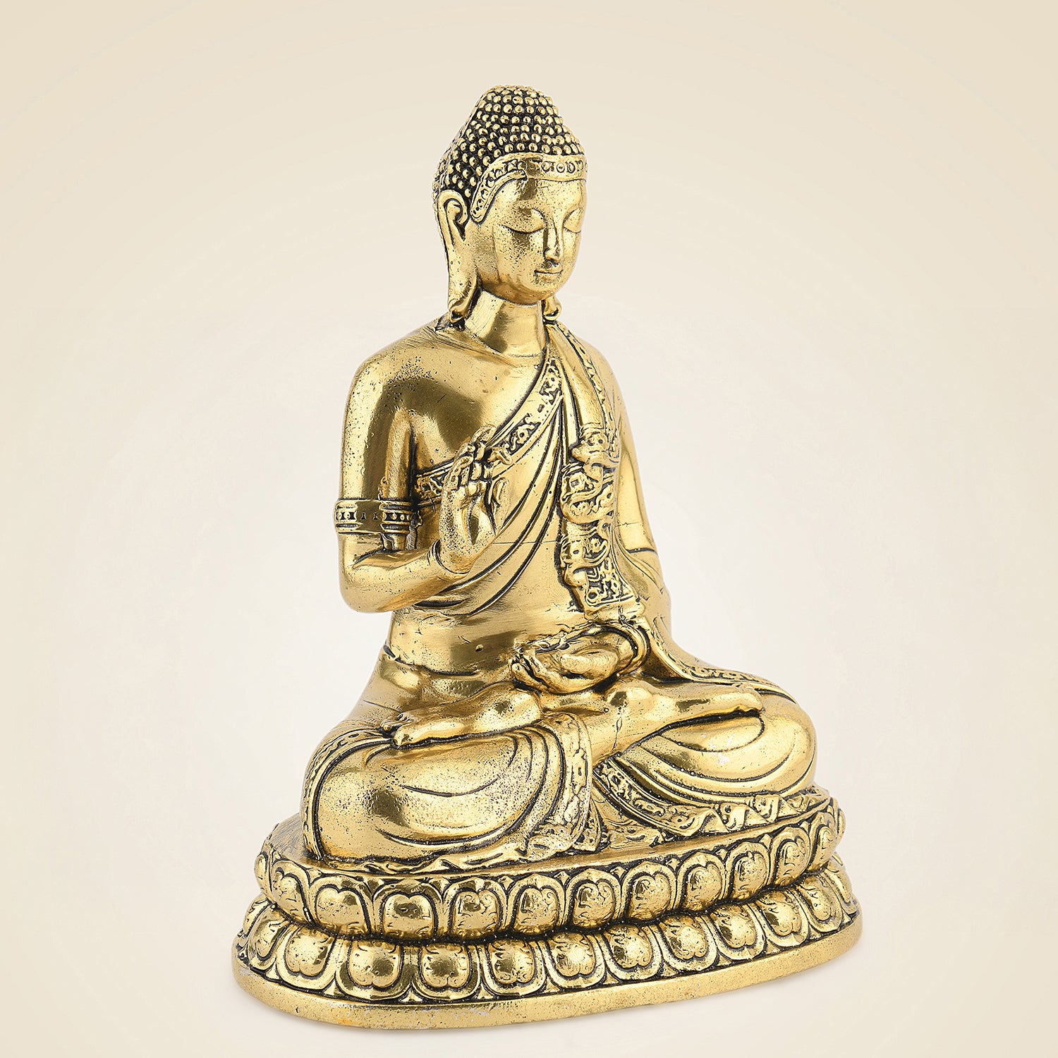 Pure Brass Meditating Buddha Idol– 6.5" Handcrafted Murti