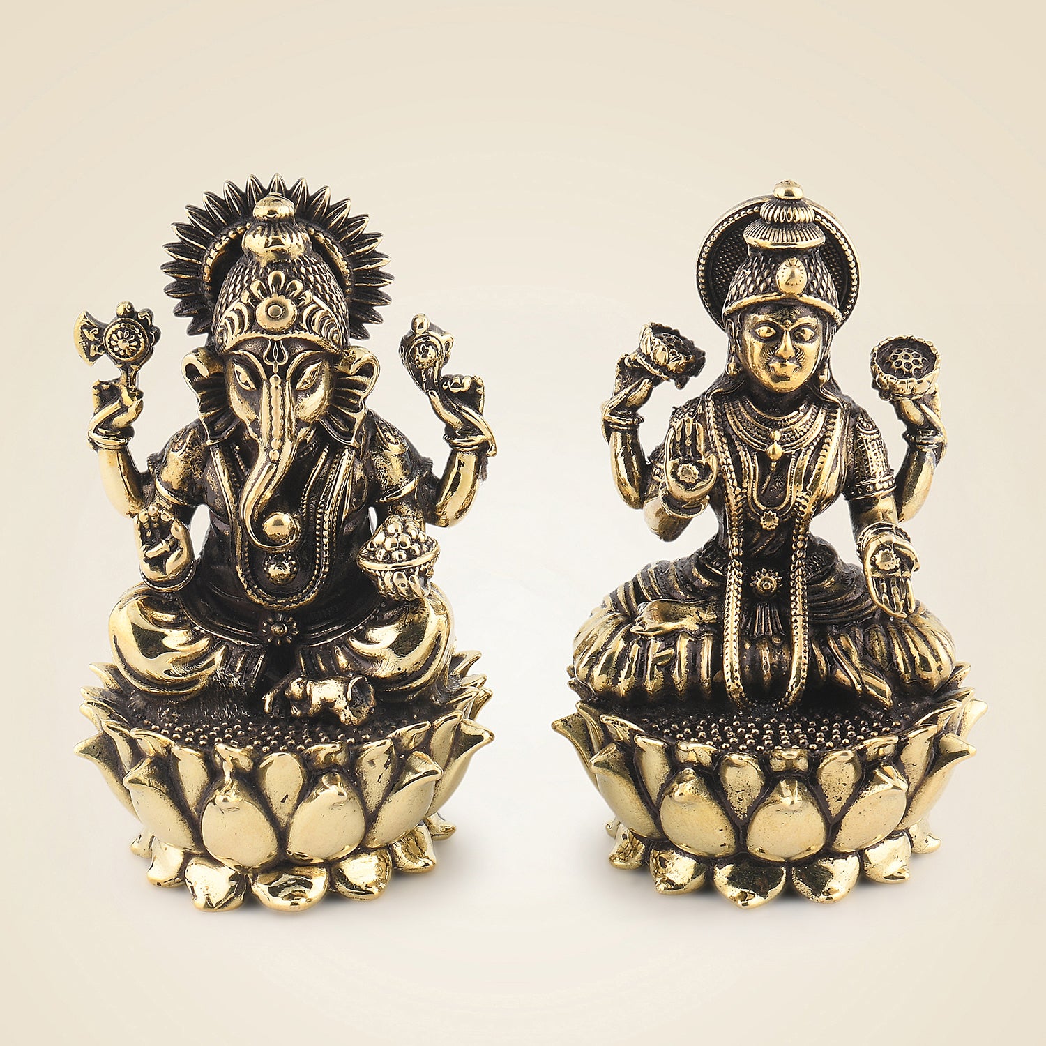 Lakshmi Ganesh Brass Idol 3" – Handcrafted Superfine Lightweight Divine Decor