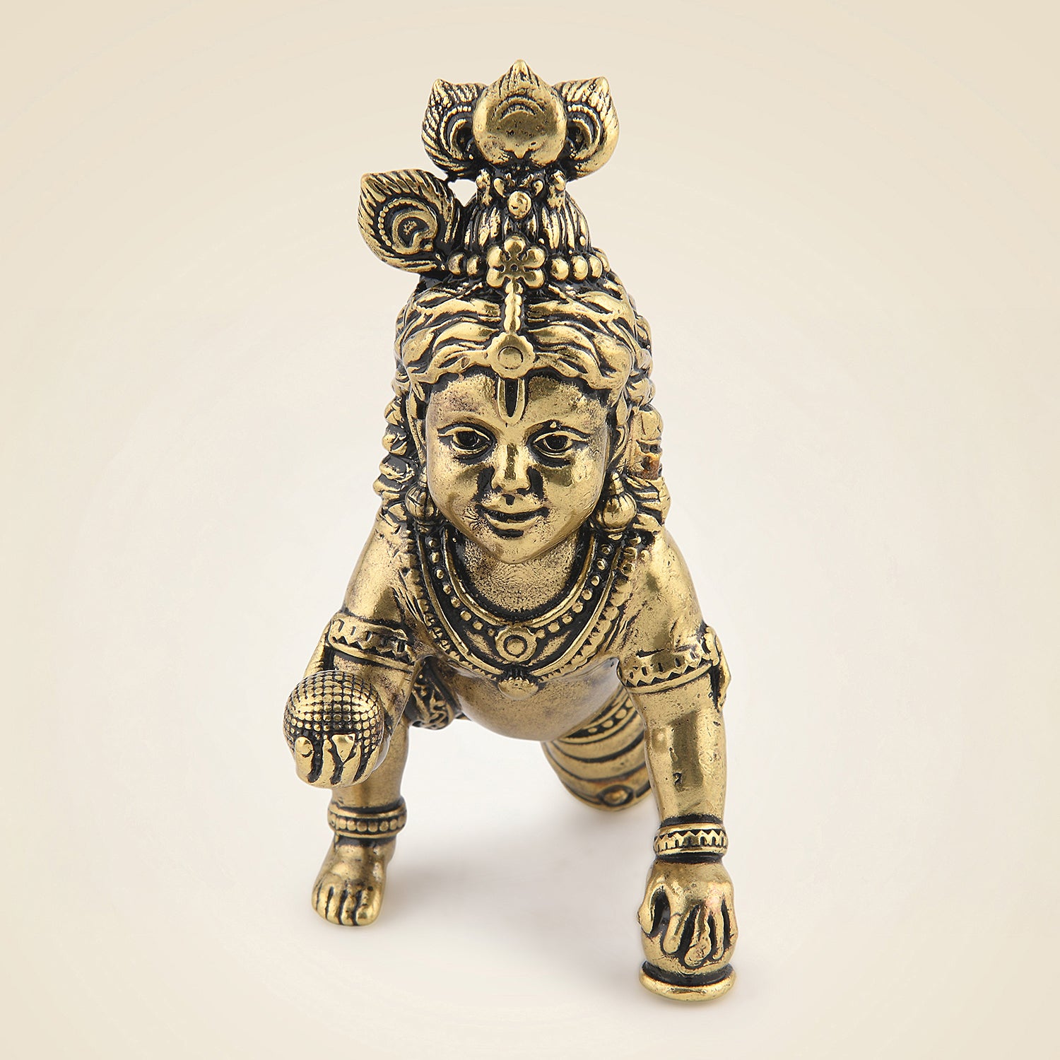 Handcrafted Brass Laddu Gopal 2.5"- Cute Kanha Ji Murti for Puja & Decor