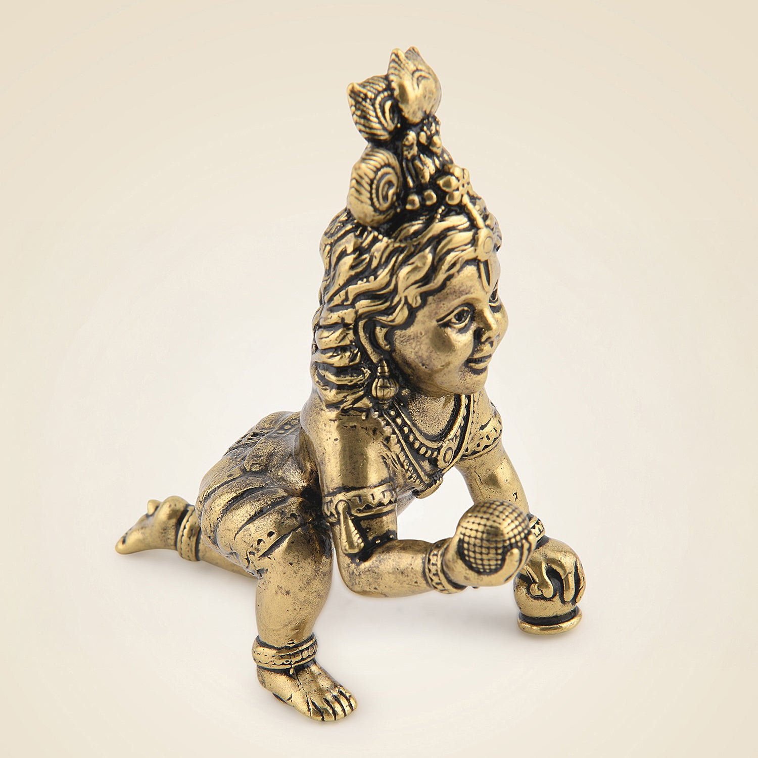 Handcrafted Brass Laddu Gopal 2.5"- Cute Kanha Ji Murti for Puja & Decor
