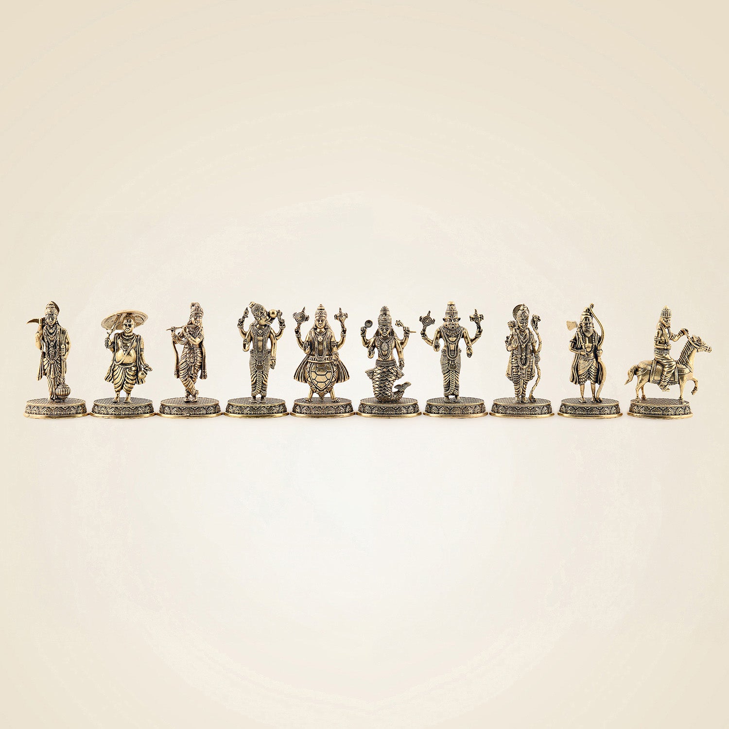 Dasavatharam Brass Set – 10 Avatars of Vishnu, Handcrafted Miniature Statues 2.5″