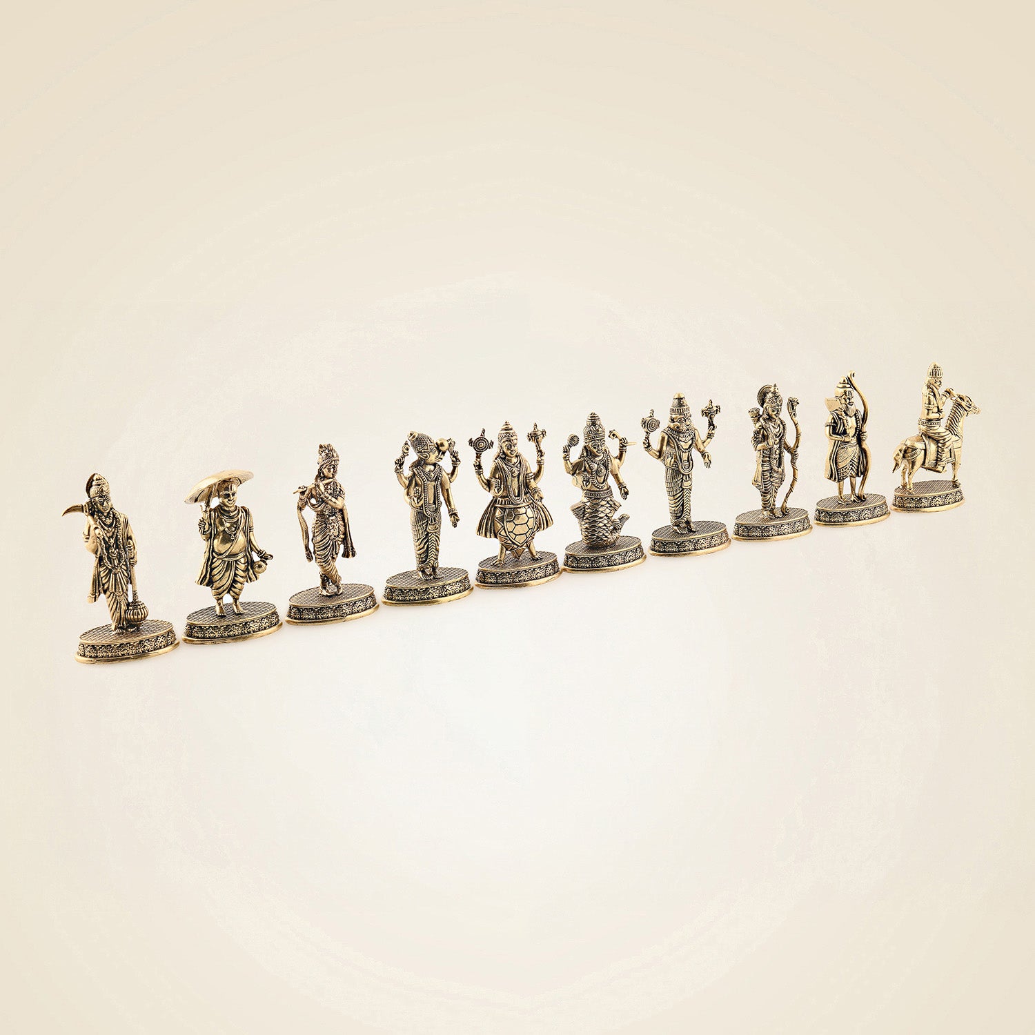 Dasavatharam Brass Set – 10 Avatars of Vishnu, Handcrafted Miniature Statues 2.5″