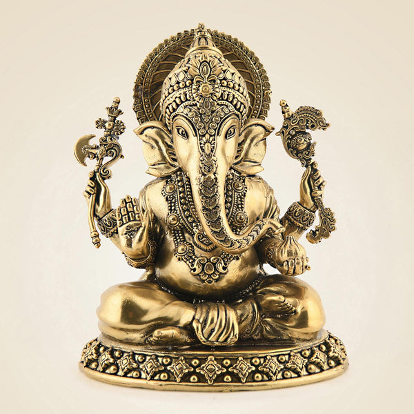 Brass Ganesha Idol 5.75" – Seated on Oval Base | Finely Handcrafted Art