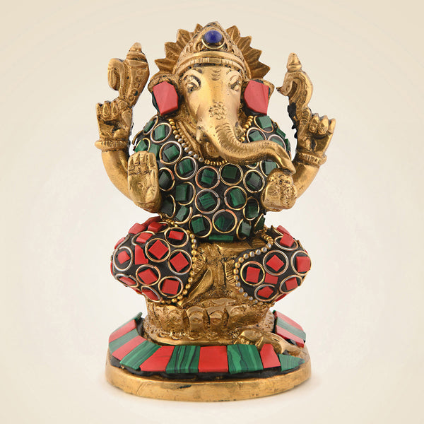 Brass Ganesha Stone Work