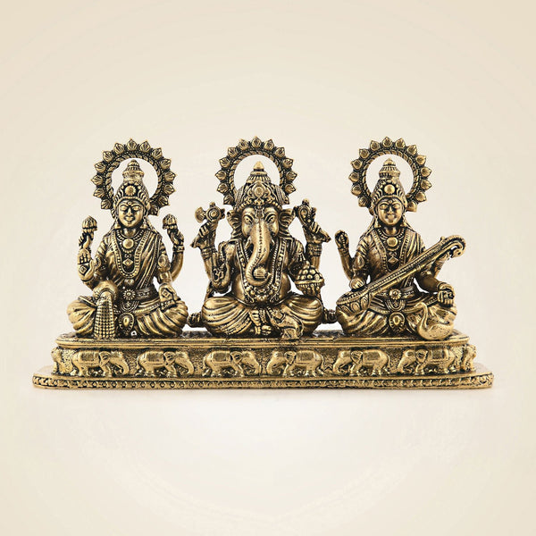 Brass Ganesh Lakshmi Saraswati Idol Set | Divine Hindu God Statue for Pooja & Home Decor 4"