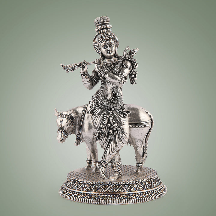 Pure Brass Krishna With Cow