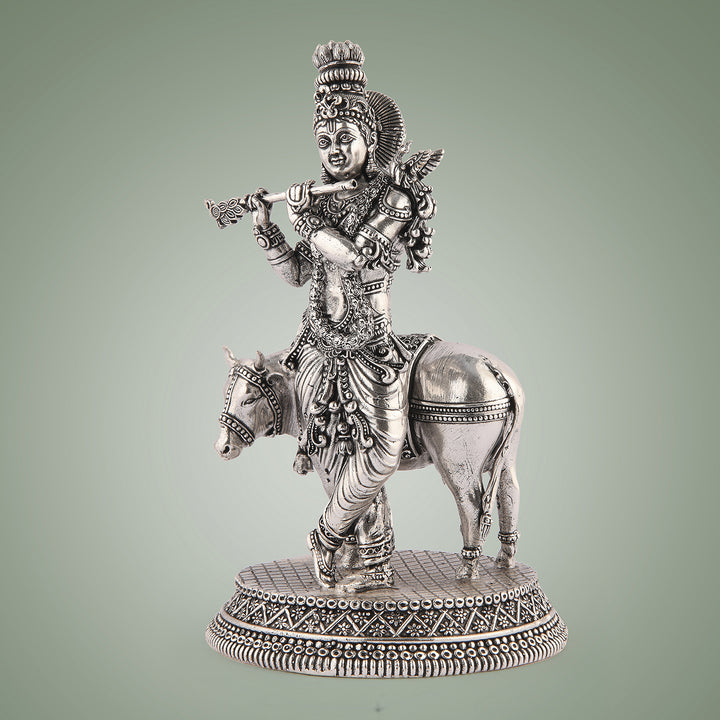 Pure Brass Krishna With Cow