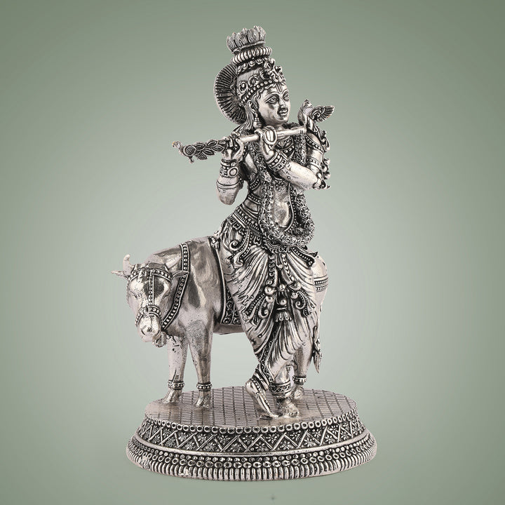 Pure Brass Krishna With Cow