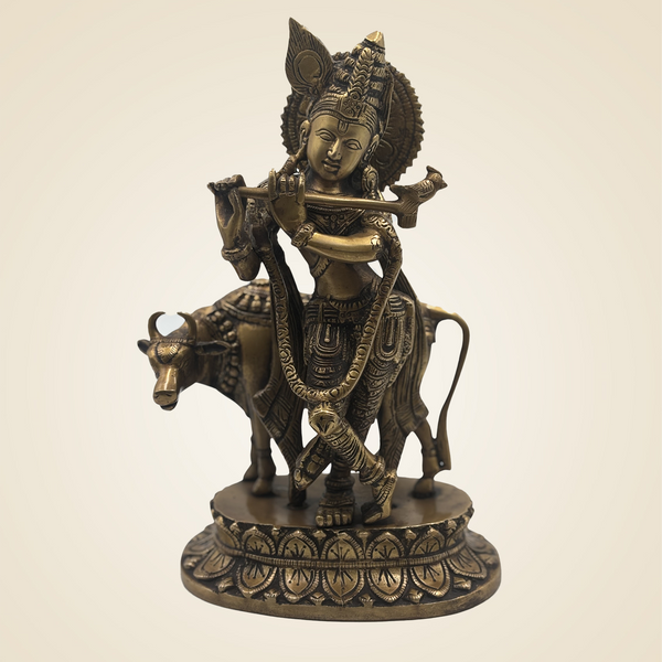 Pure Brass Krishna With Cow