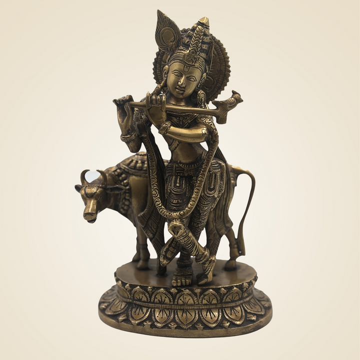 Pure Brass Krishna With Cow