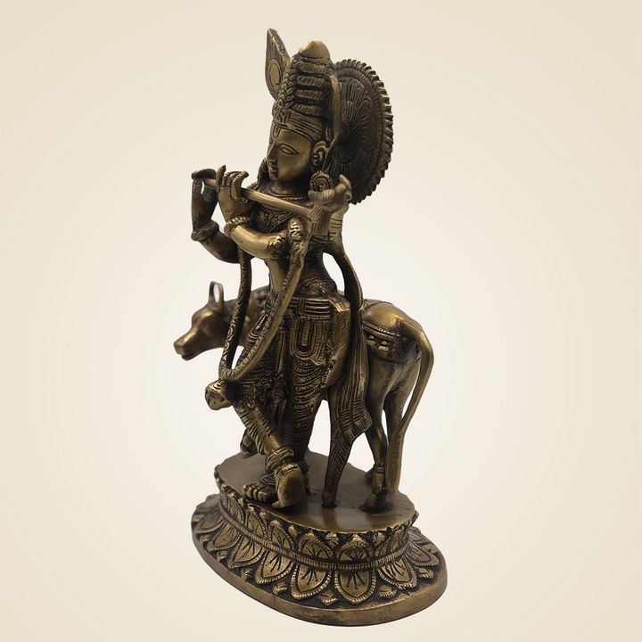 Pure Brass Krishna With Cow