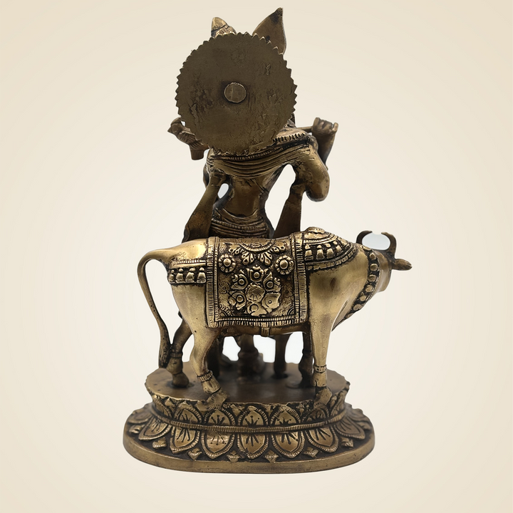 Pure Brass Krishna With Cow